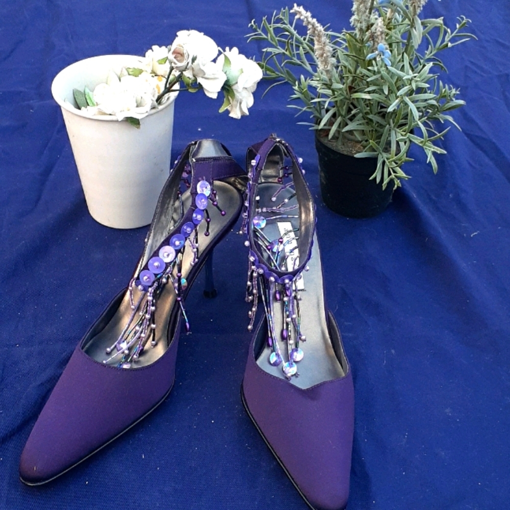 Ann Marino Purple Velvet Anklet Heels